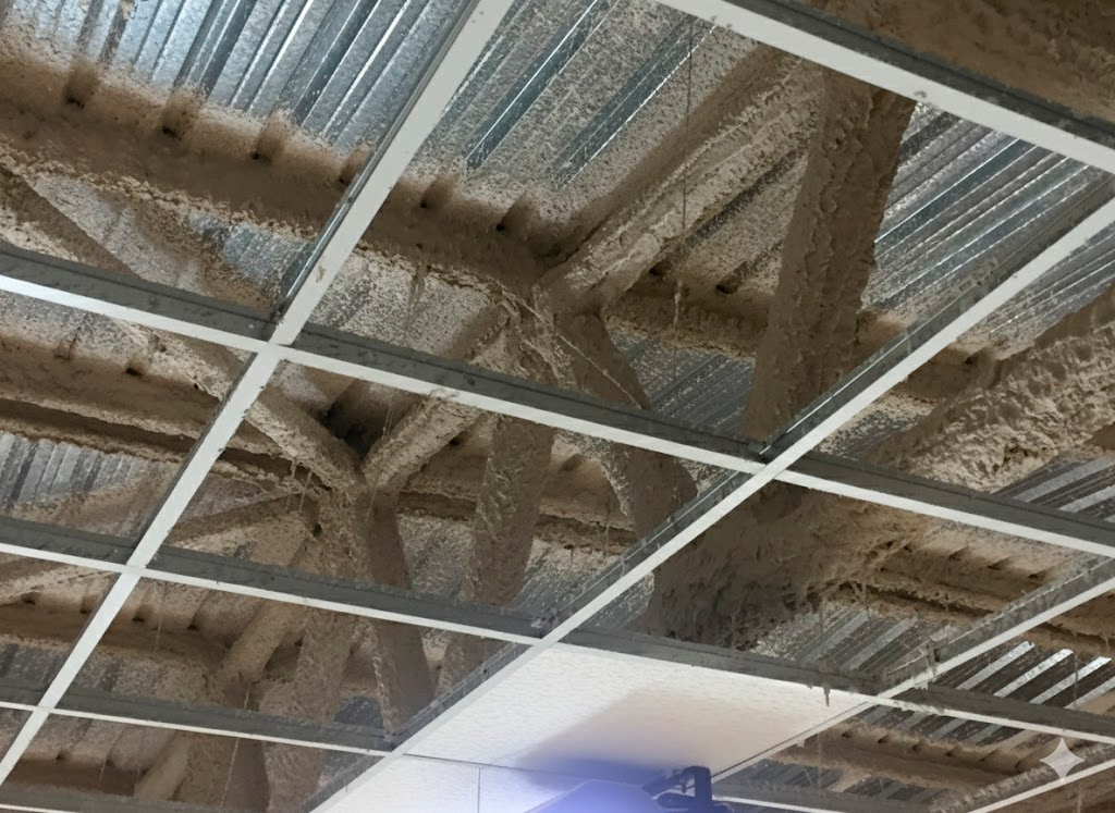 Mortero proyectado de lana de roca sobre estructura metálica